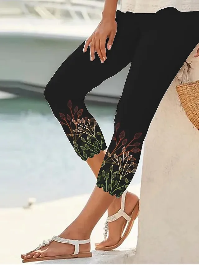 Women's Leggings Capri shorts Black White Pink Casual / Sporty Athleisure Weekend Yoga Print High Elasticity Calf-Length Tummy Control Floral S M L XL 2XL