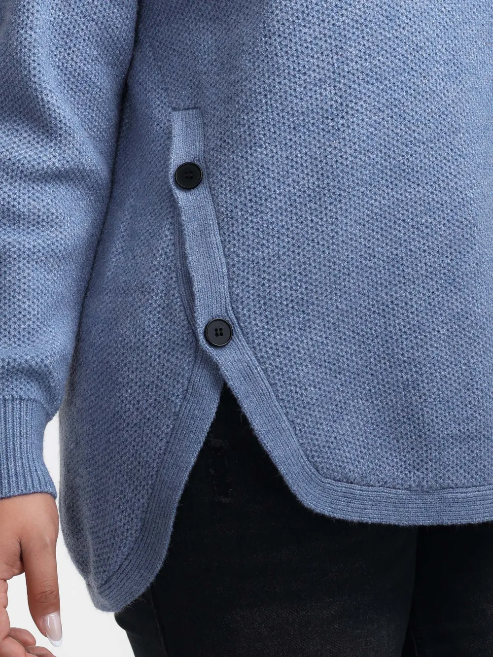 Polo Collar Side Buttons Curvy Pullover