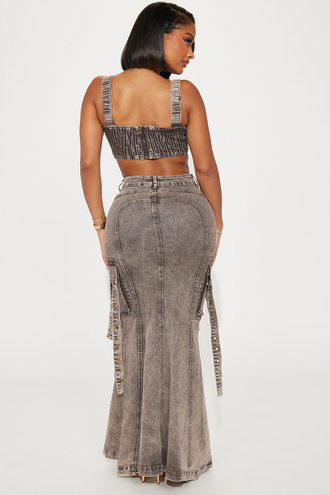 Acting Up Denim Skirt Set - Black