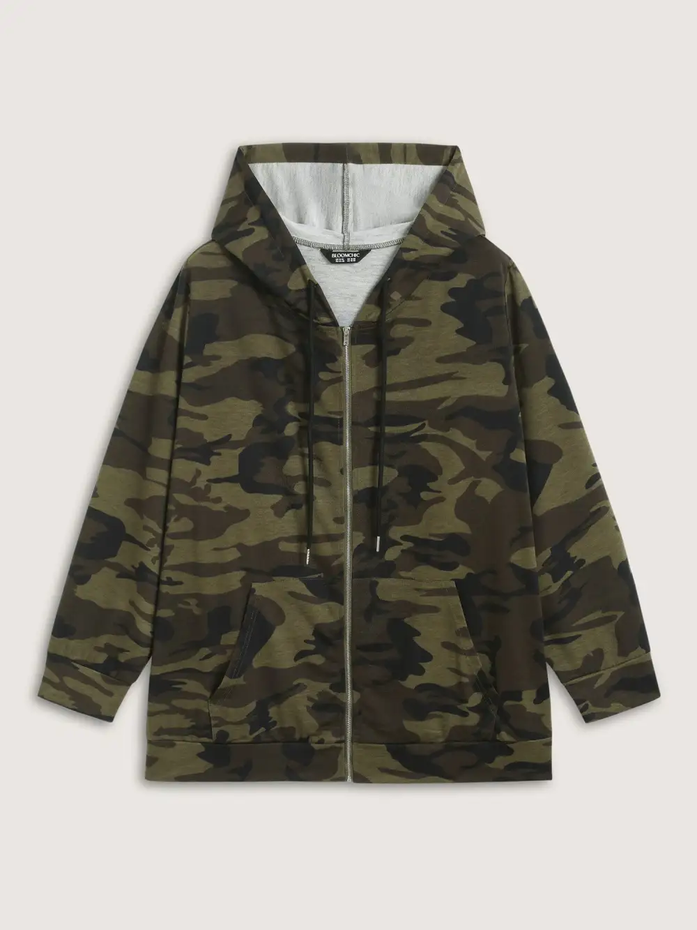 Camouflage Print Stretchy Zipper Hoodie