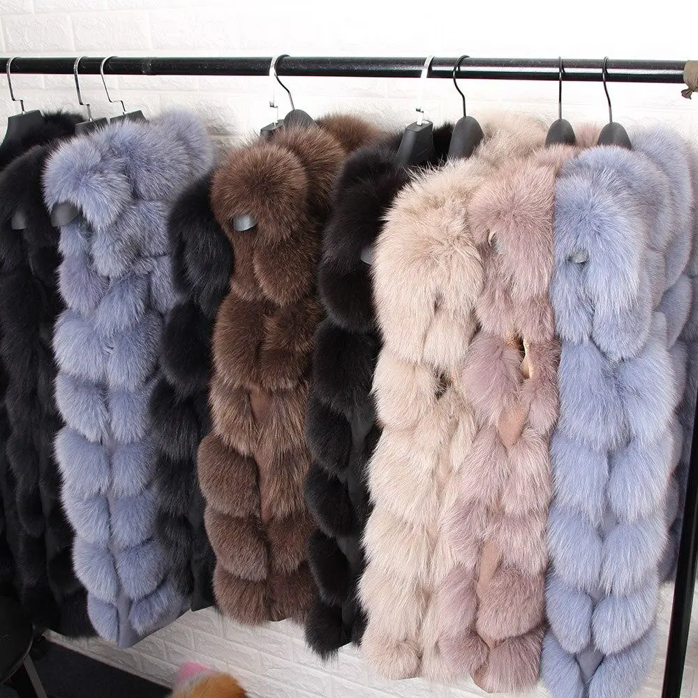 🔥Black Friday Sale🔥 100% Fox Fur Vest Women Real Natural Whole Fox Fur Coat 90CM Long Winter Fur Waistcoat Plus