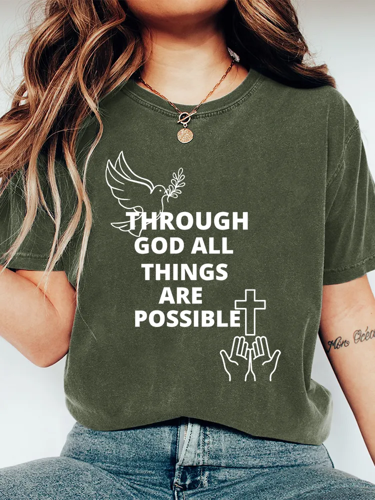 Women'S Through God All Things Are Possible Print T-Shirt