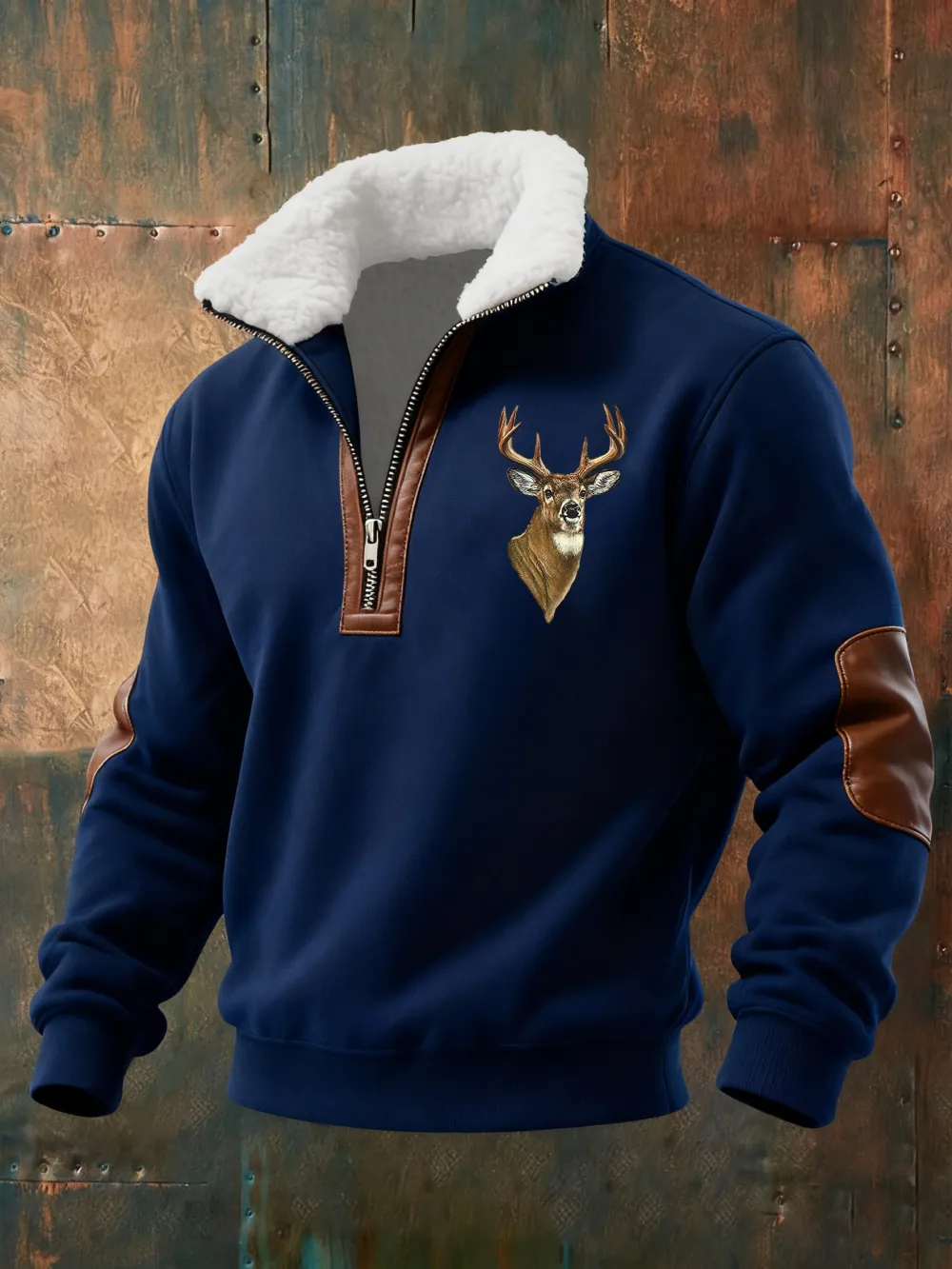 Men's casual retro fur collar elk sweatshirt