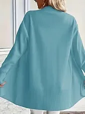 Women's Sweater Cardigan Elegant Fashion Streetwear Pure Color Open Front Pocket Knitted Long Sleeve Regular Tops Knit Outdoor Daily Weekend Black White Fall Winter