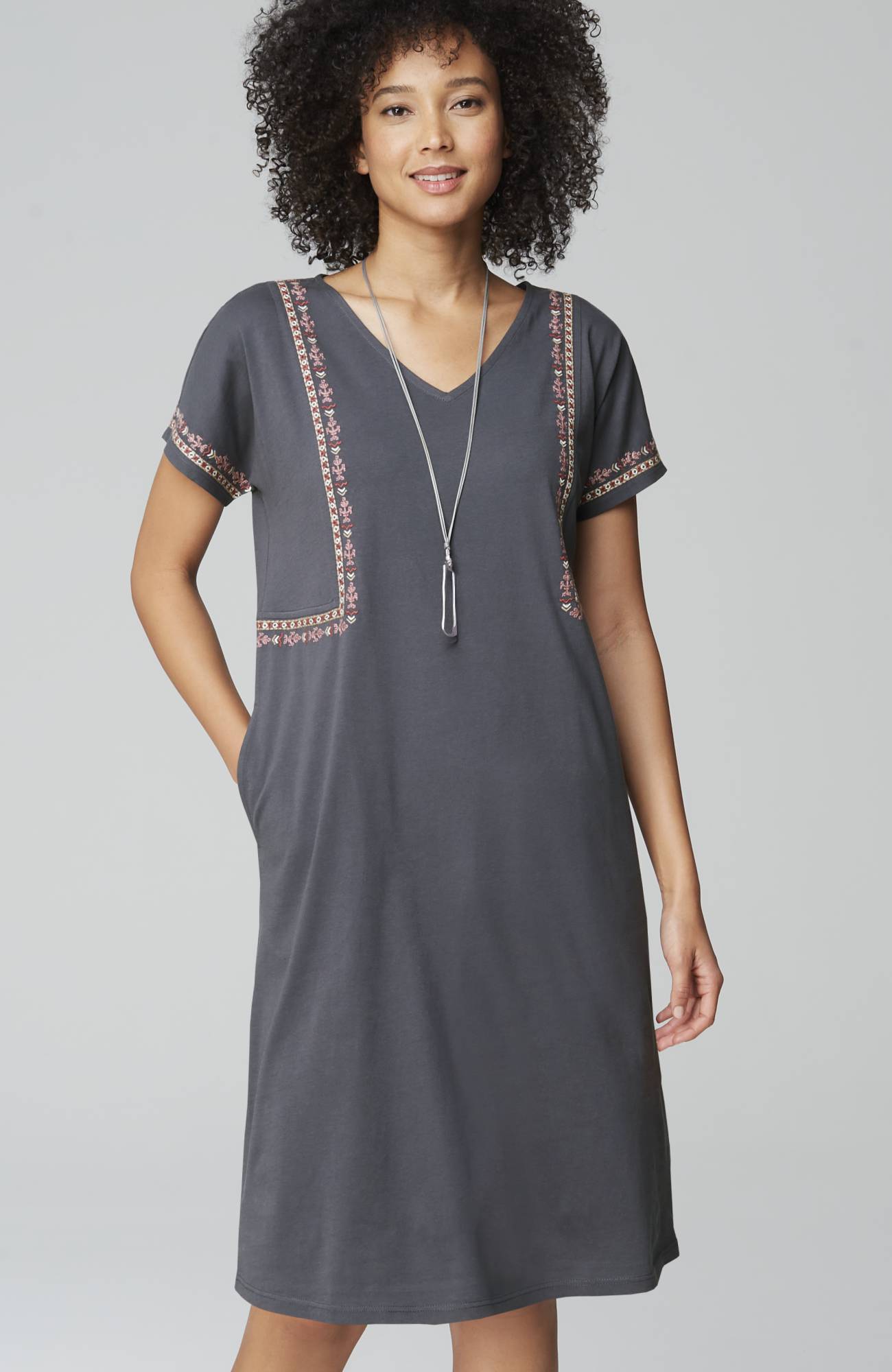 pure jill soft-v-neck t-shirt dress