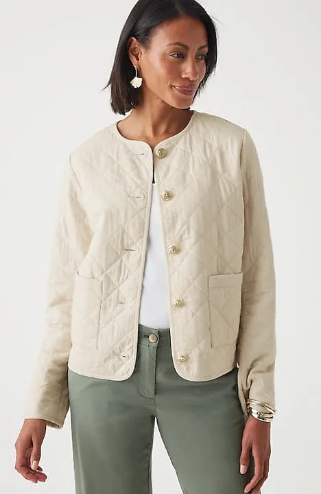 Diamond-Quilted Curved-Hem Jacket