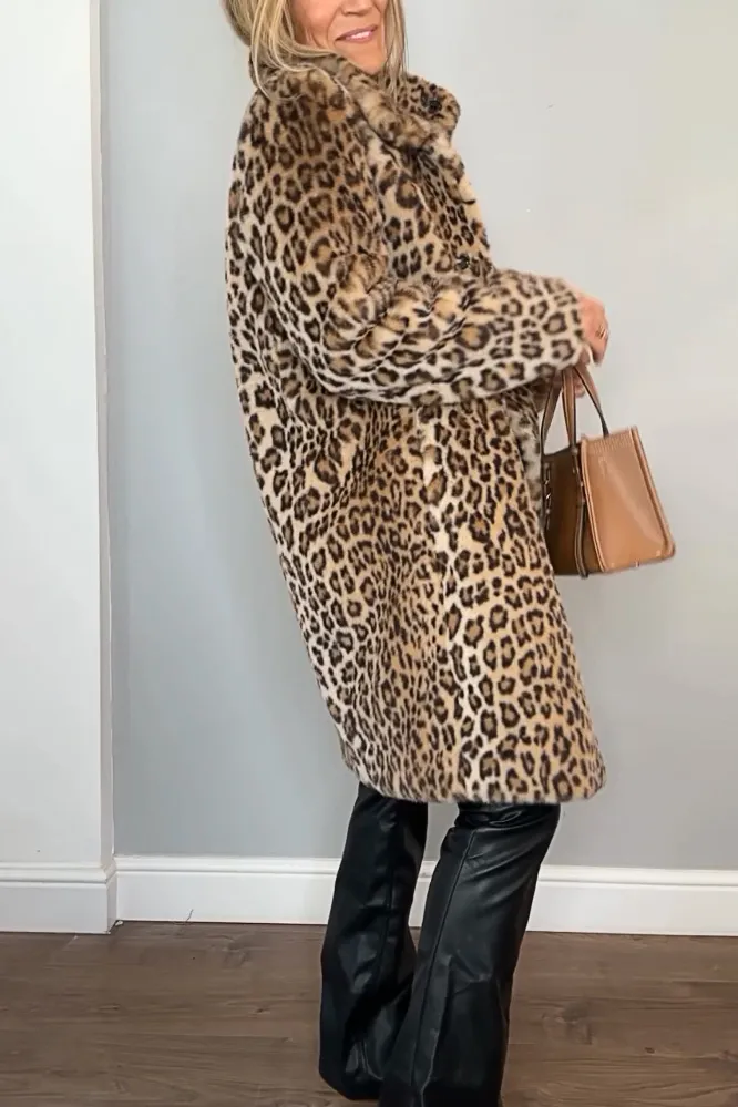Women's Fashion Leopard Print Polar Fleece Warm Coat Jacket