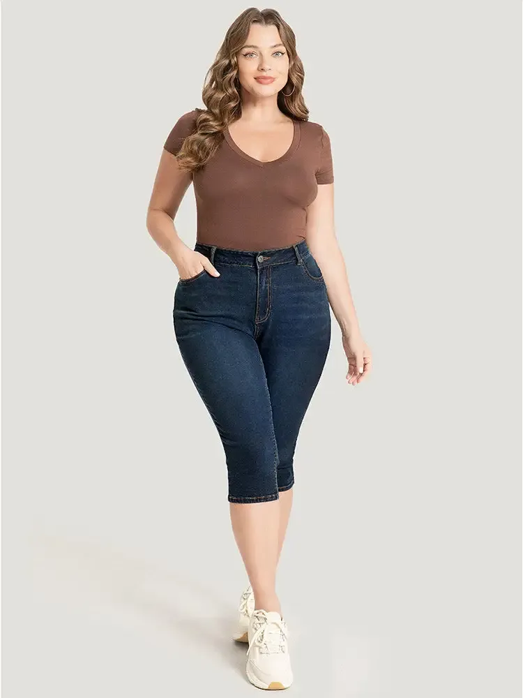 Skinny Very Stretchy Dark Wash Split Knee Denim Shorts