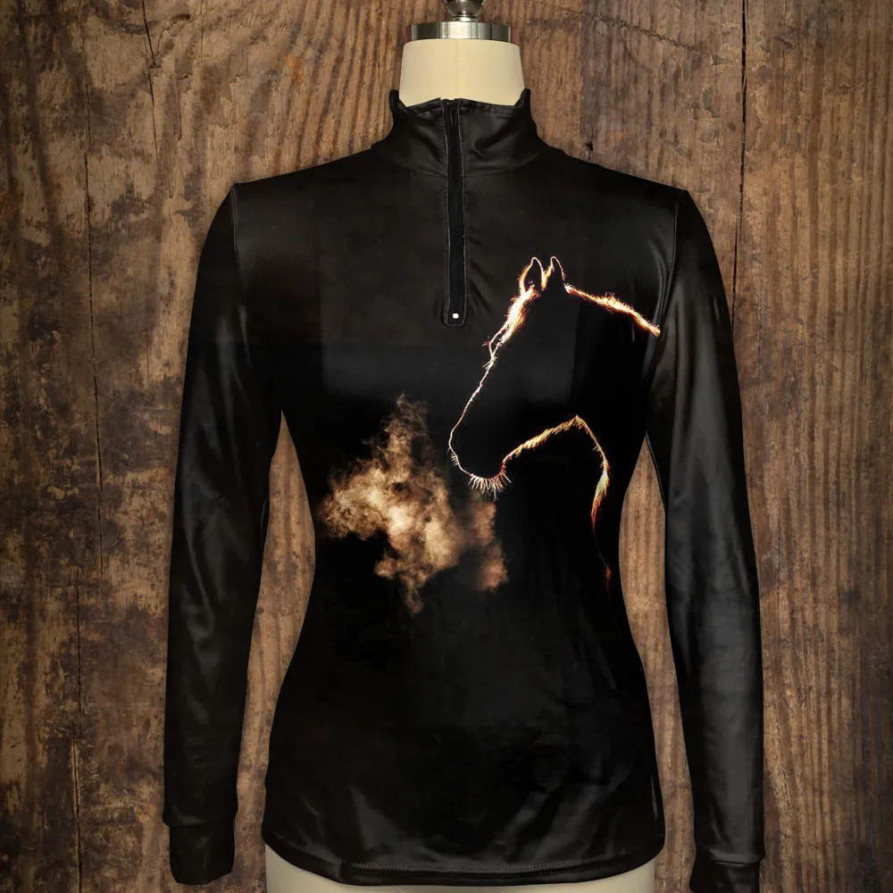 Women's Equestrian Style Horse Print Long Sleeve Casual Shirt