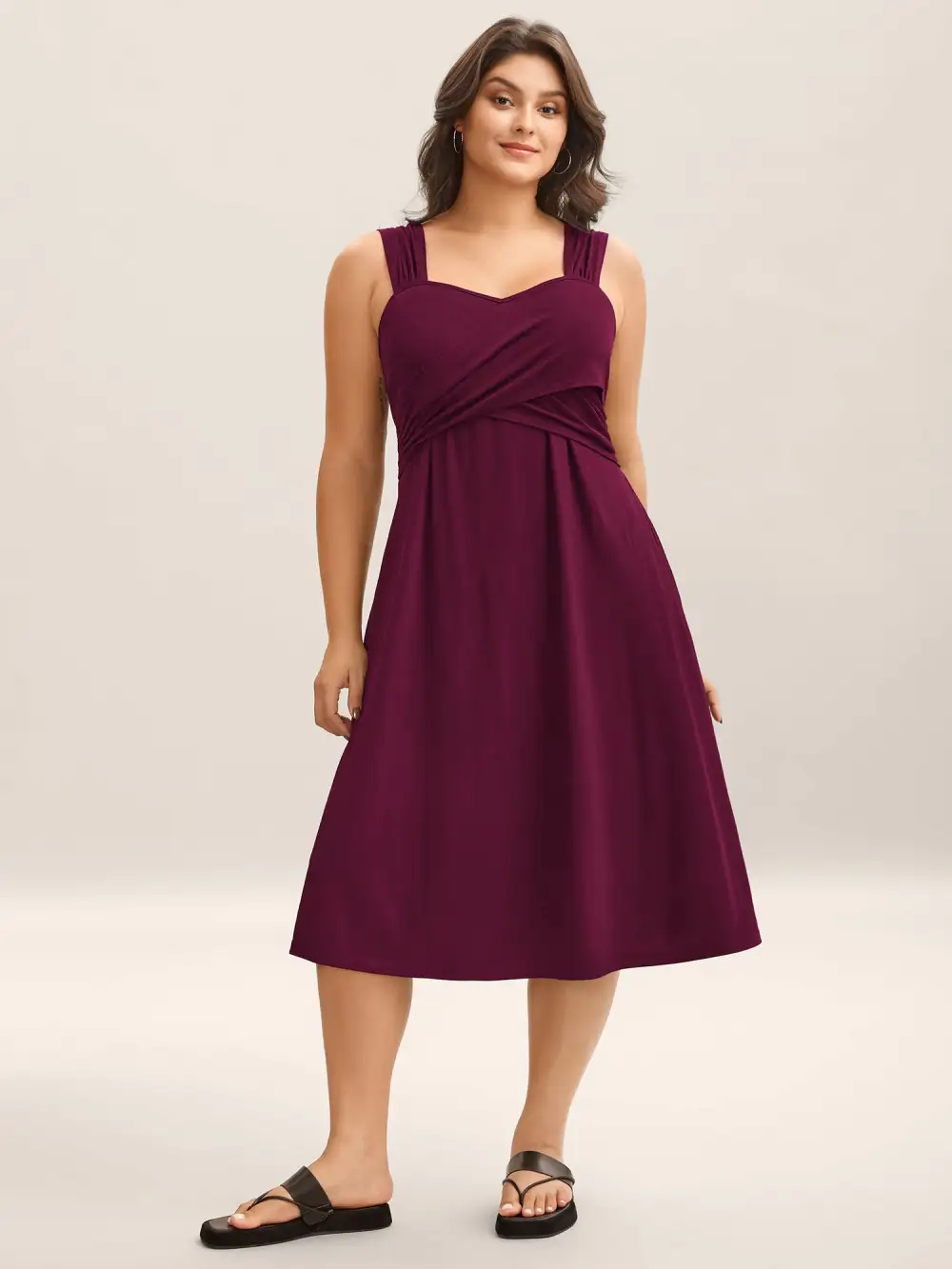 Crosswrap Bodice Pockets Midi Dress