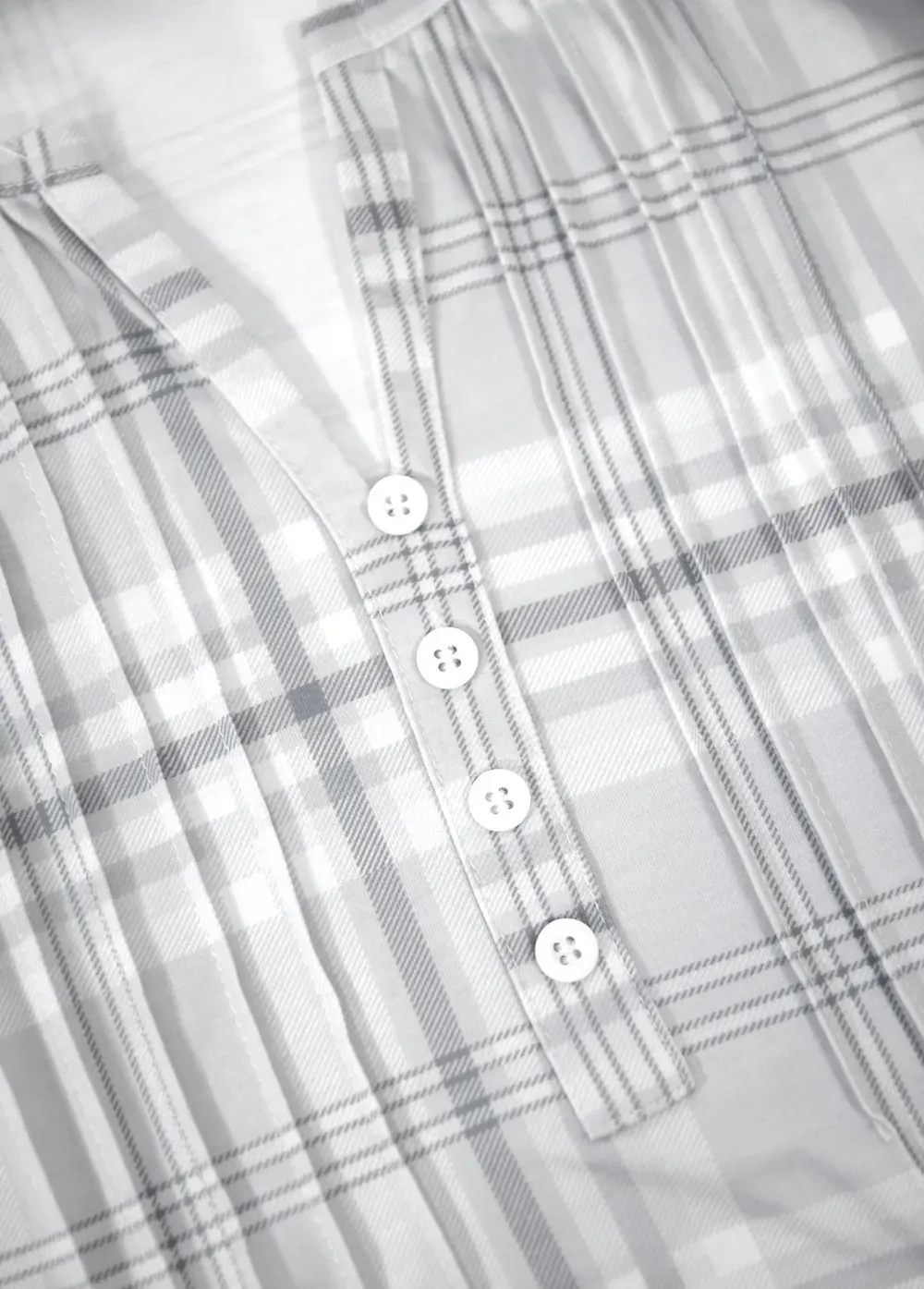 Grey Tuck Stitch Plaid Short Sleeve T Shirt