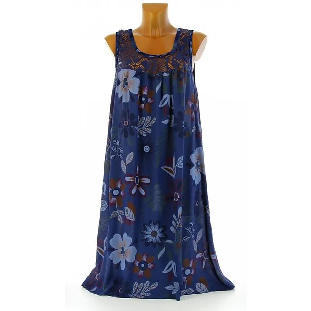 Women‘s Shift Dress Knee Length Dress White Black Army Green Fuchsia Navy Blue Sleeveless Floral Print Spring Summer Round Neck Hot Casual Boho Loose 2023 M L XL XXL 3XL 4XL 5XL
