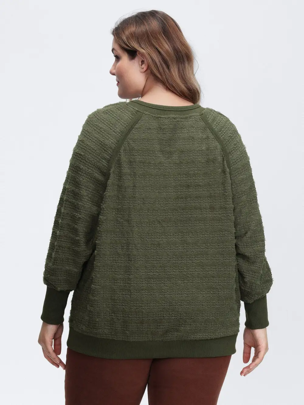 Textured V-Neck Dolman Sleeve Sweatshirt