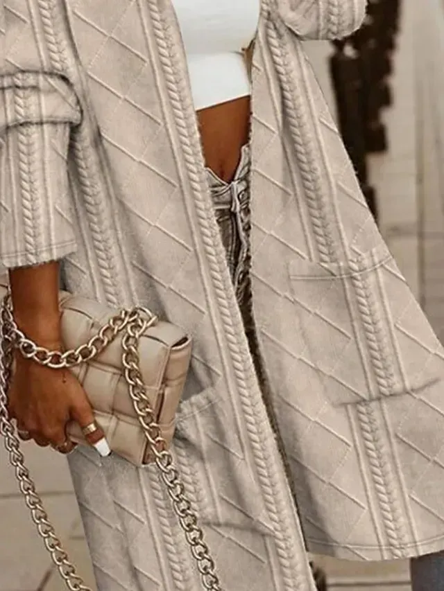 Women's Winter Coat Warm Comfortable Daily Pocket Open Front Turndown Casual Solid Color Regular Fit Outerwear Long Sleeve Spring Fall Pink Beige Coffee S M L XL 2XL