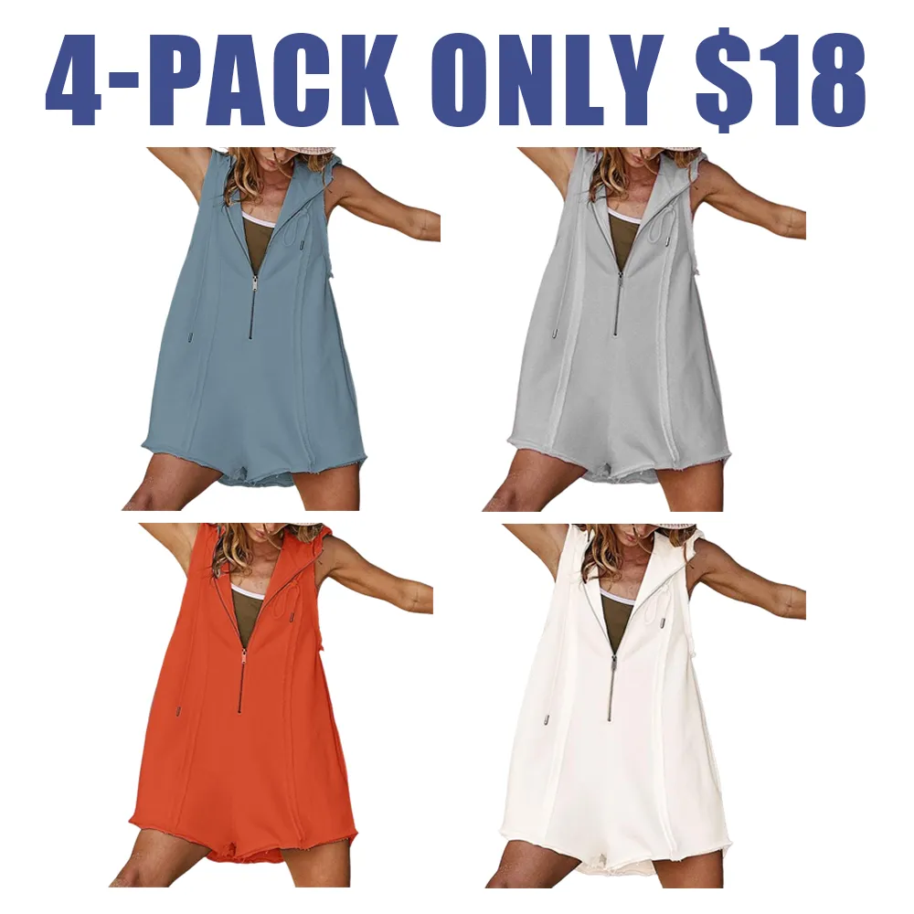 Women's Sleeveless Half-Zip Sports Jumpsuit with Hoodie – Casual & Fitness Wear
