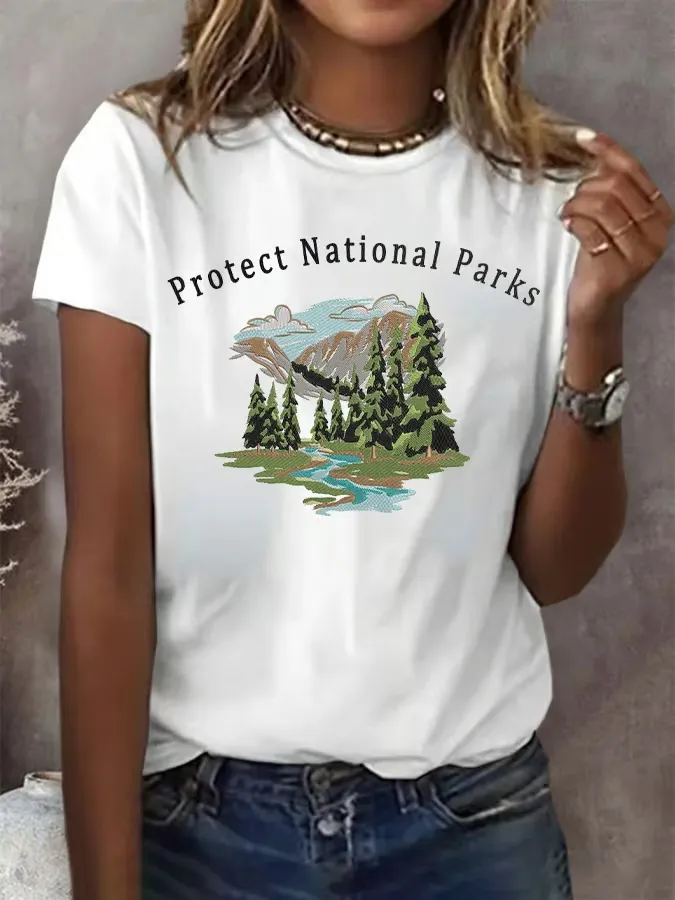 Women'S T-Shirt Women'S Vintage Protect Our National Park Print T-Shirt Theme T-Shirt Crew-Neck