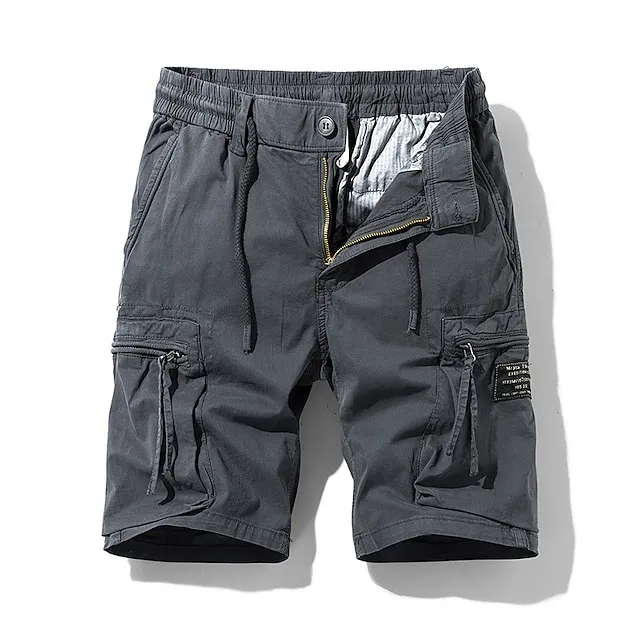 Men's Cargo Shorts Hiking Shorts Elastic Waist Multi Pocket Multiple Pockets Plain Comfort Breathable Knee Length Casual Daily Fashion Streetwear ArmyGreen Black