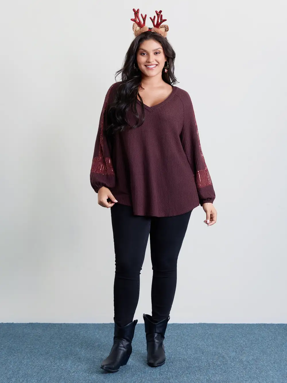 Textured Curvy Hem Relaxed-Fit Spliced T-Shirt