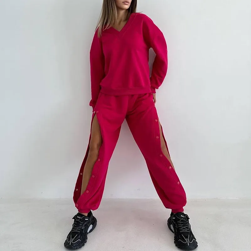 V-neck detachable single-breasted sweatshirt set