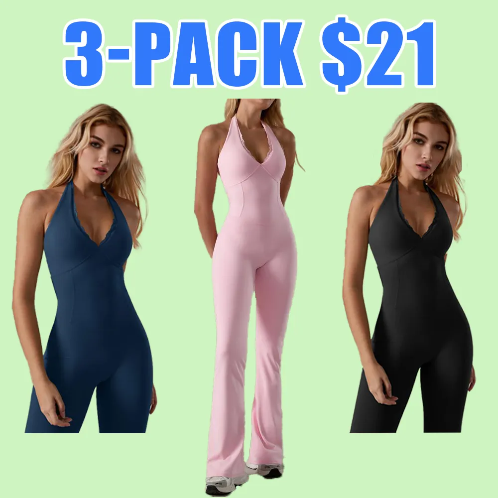 Women's Backless Halter Jumpsuit – Soft Stretch Activewear for Yoga & Workouts