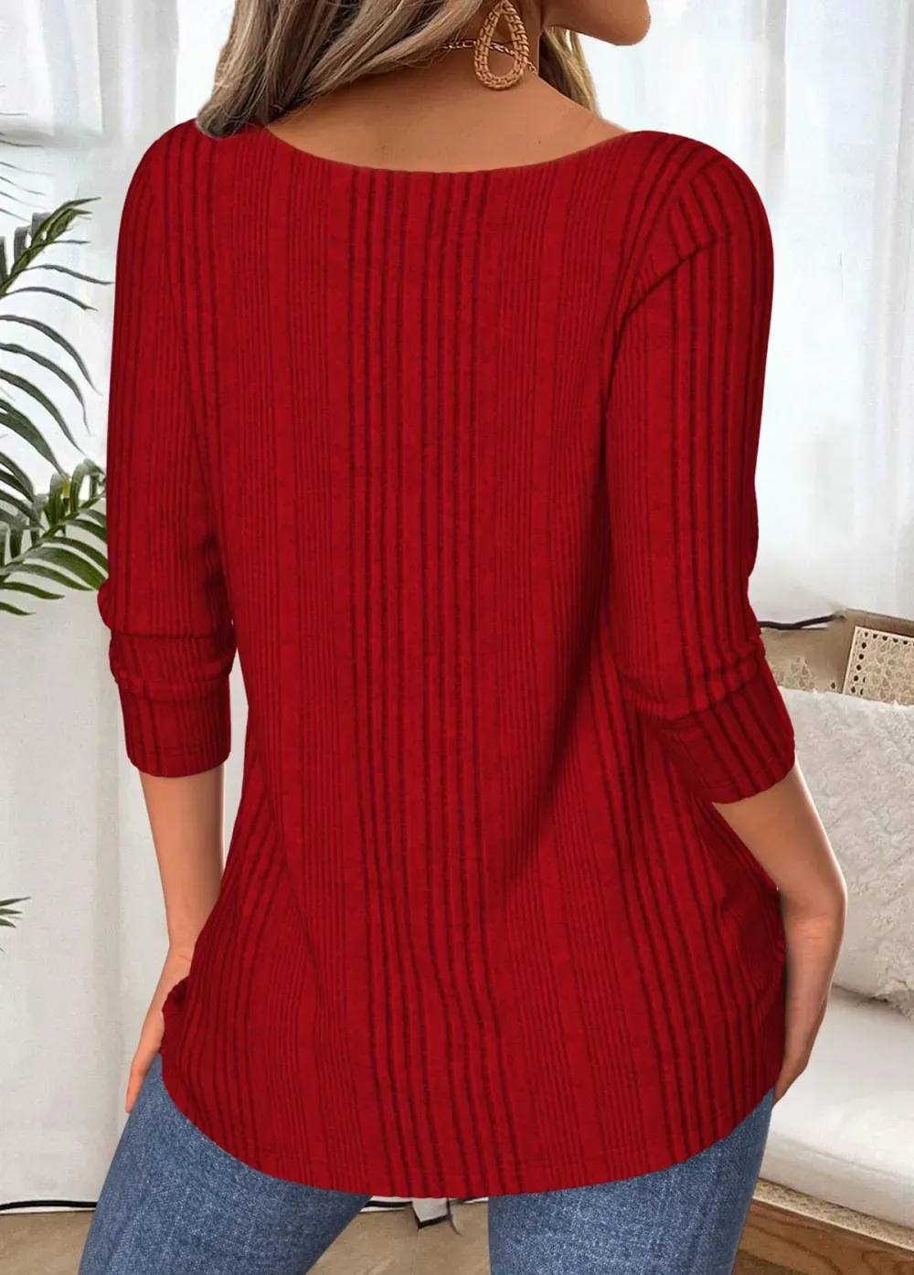 Wine Red Tummy Coverage Long Sleeve T Shirt