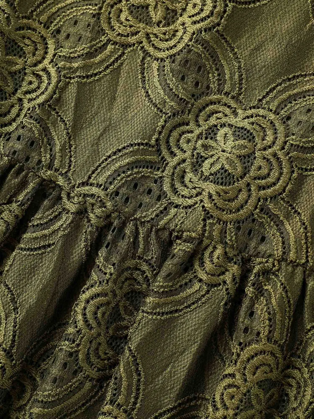 Crew Neck Crochet Lace Lantern Sleeve Blouse