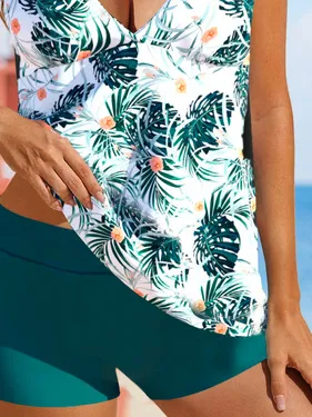 Printing Vacation Plants V Neck Tankini