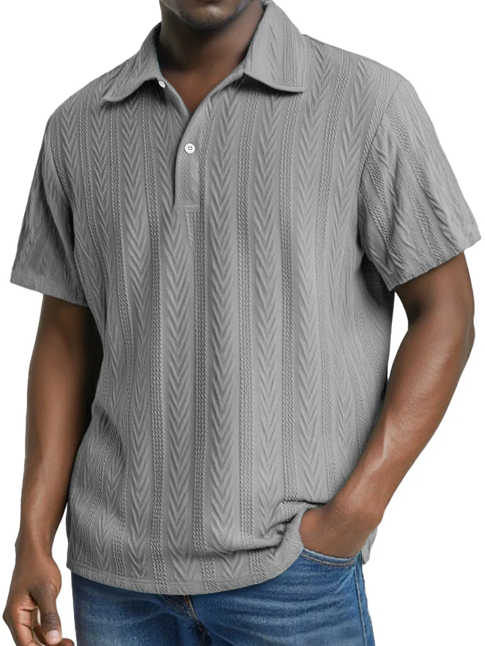 Men's Daily Jacquard Texture Casual Lapel Button Short-sleeved Polo Shirt