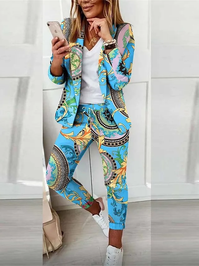 Women's Suits Blazer Office Work Daily Wear Summer Spring Fall Regular Coat Regular Fit Thermal Warm Windproof Breathable Stylish Contemporary Modern Style Jacket Long Sleeve Floral Color Block Print