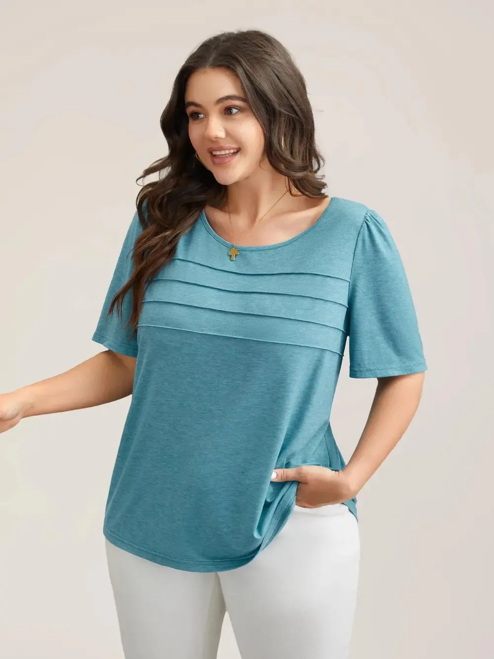Seamed Round Neck Fitted T-Shirt