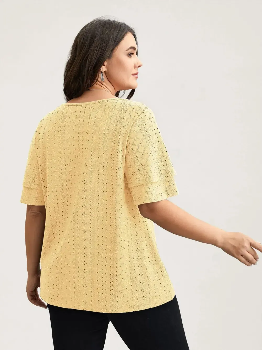 Jacquard Textured Lotus Leaf Sleeve Top