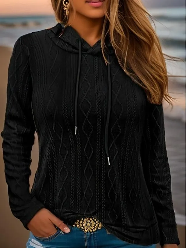 Women's Sweatshirt Plain Work Zipper Black White Pink Elegant Modern Loose Fit Crew Neck Long Sleeve Micro-elastic Spring Fall