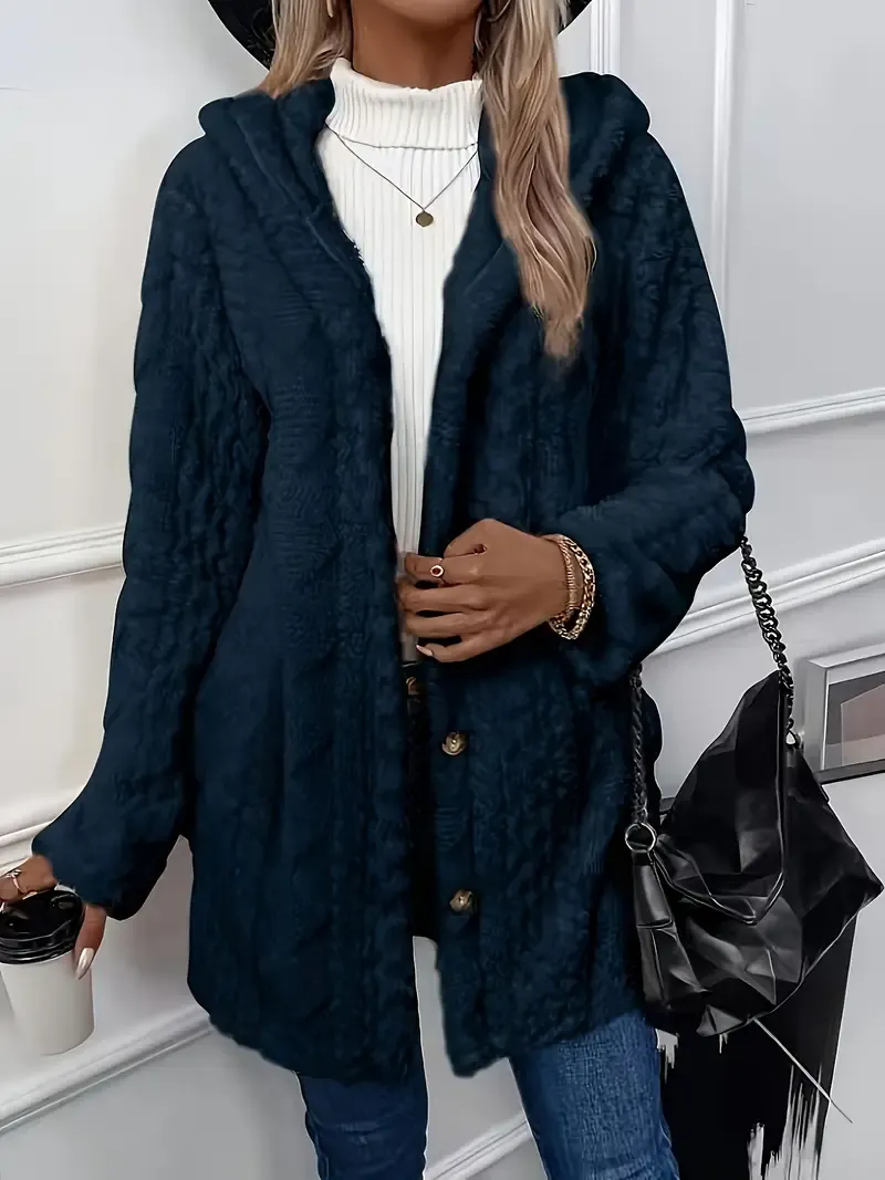Luxurious Faux Fur Teddy Coat - Elegant Long Sleeve Split Side Hooded Outwear for Women - Soft, Warm, and Chic Winter Clothing