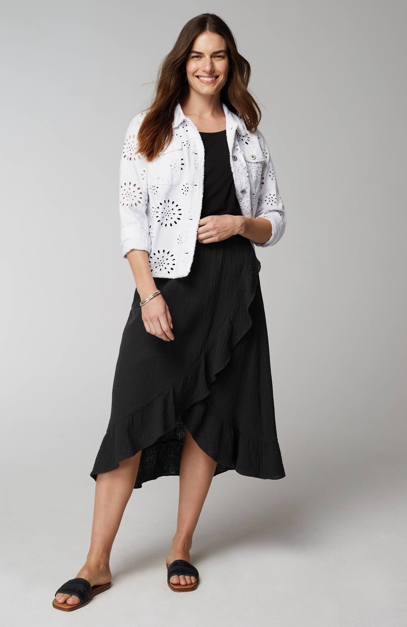 Cotton-Gauze Ruffled Wrap Skirt