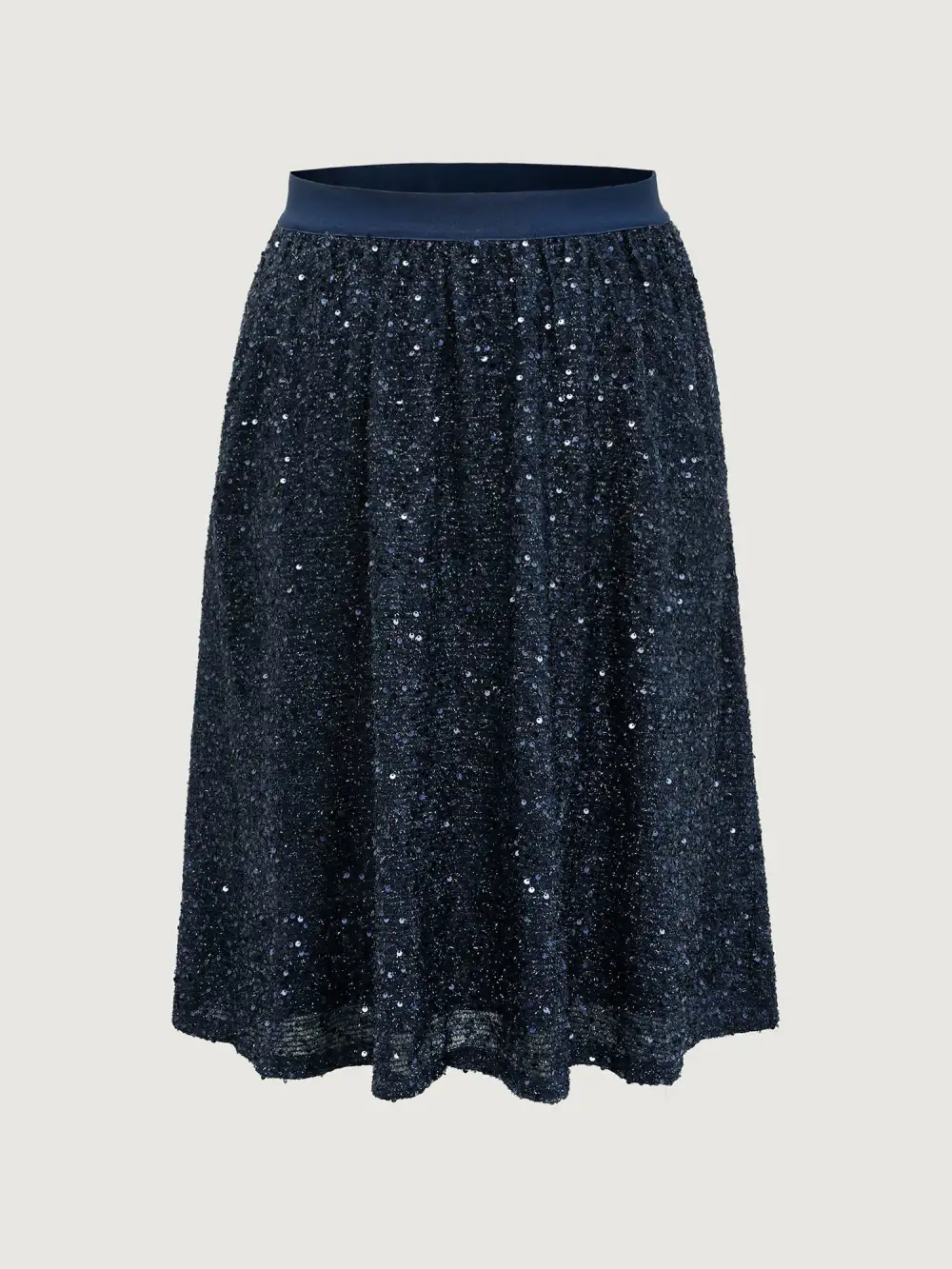 Shimmery Sequin Shirred Waist Midi Skirt