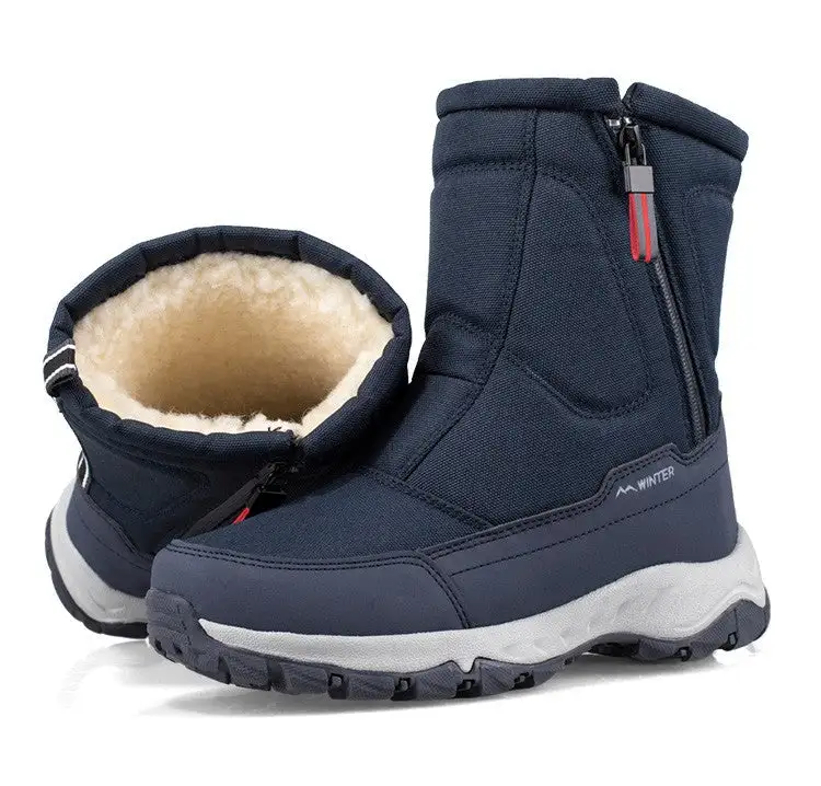Thickened men's snow boots with plush insulation, anti slip and waterproof women's short sleeved couples' large cotton shoes