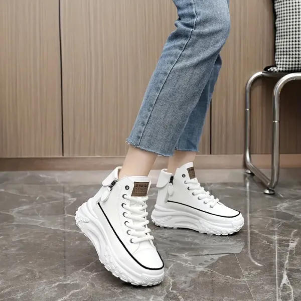 Womens Fashionable Platform Sneakers - Dual Lace Up & Zipper Closure - Refined High Top Skate Style - Padded Comfort for All-Day Wear - Instant Height Boost - Ideal for Sports & Casual Chic