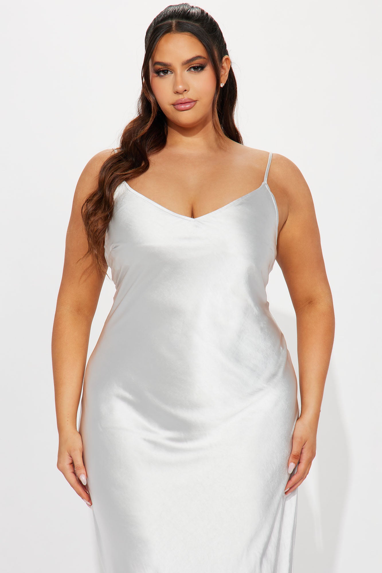 Esperanza Satin Midi Dress - Silver