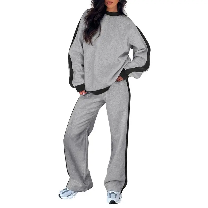 Women's 2-Piece Fleece Lounge Set – Cozy Crewneck Sweatshirt & Straight-Leg Sweatpants.