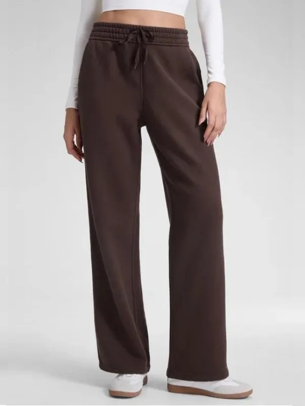 Women's cotton fleece-lined track pants, straight leg casual loungewear track pants