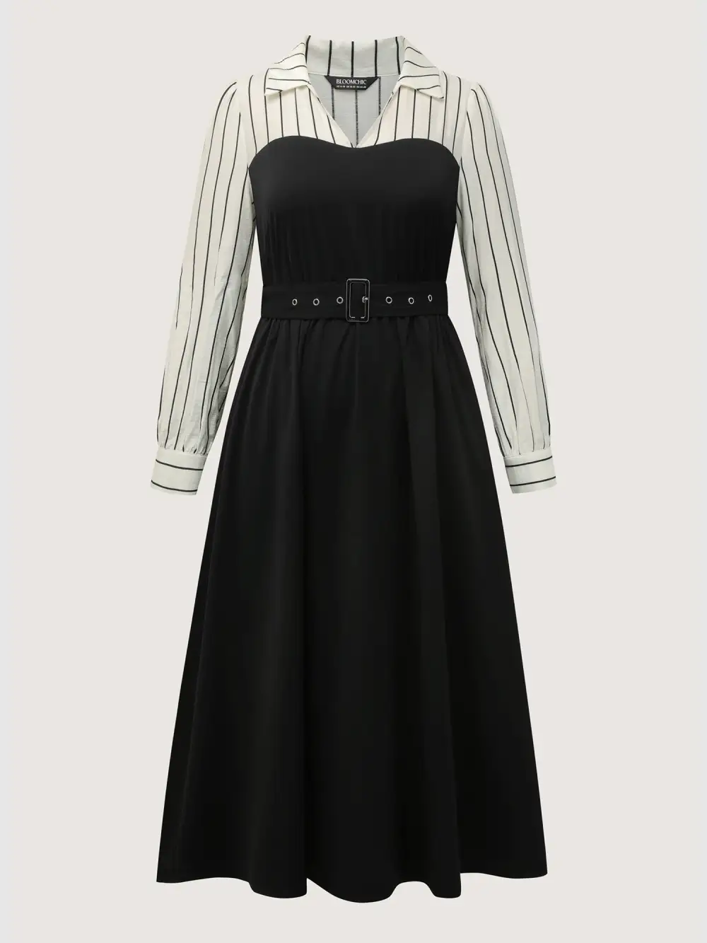 Stripe Print Belted Pockets Maxi Dress