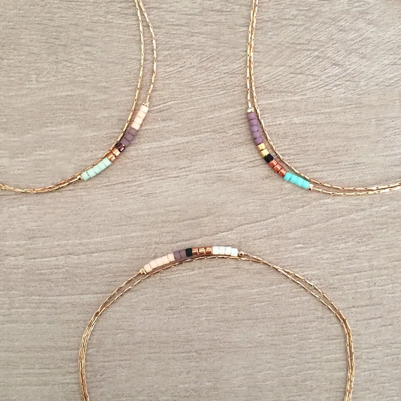 Dainty Rose Gold Bracelet with Small Beads, Boho Thin Beaded Chain Minimalist Jewelry, Delicate Elegant Gift For Her