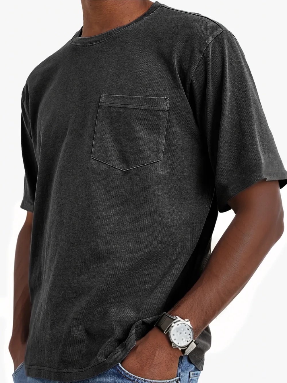 Men's Vintage Washed Distressed Pocket Short Sleeve T-Shirt