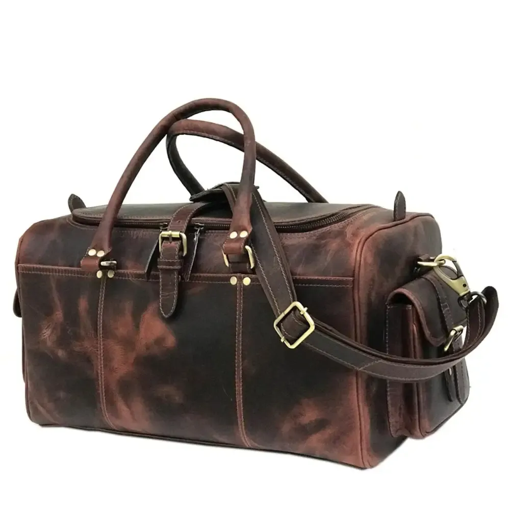 Dark Brown Leather Weekend Bag – Double Compartment Design