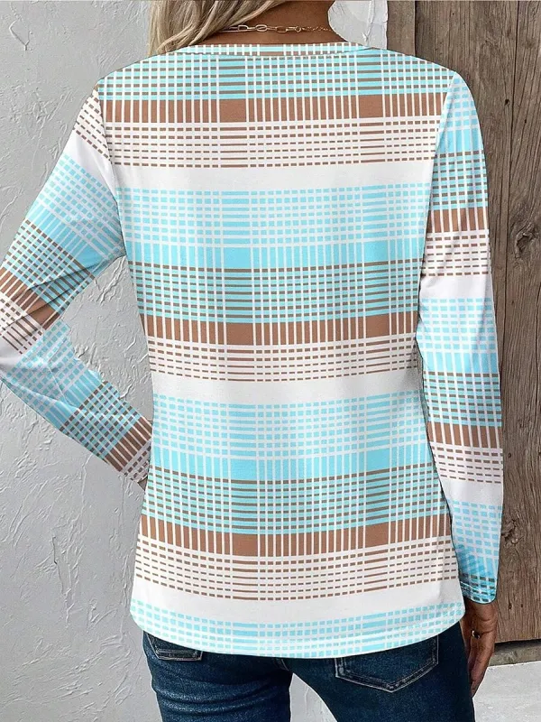 Easter Women's T shirt Long Sleeve Crew Neck Long Sleeve Tunic Graphic Plaid Stylish Modern Casual Regular Tops Daily Print Yellow Pink Blue Purple Green Fall Prefall