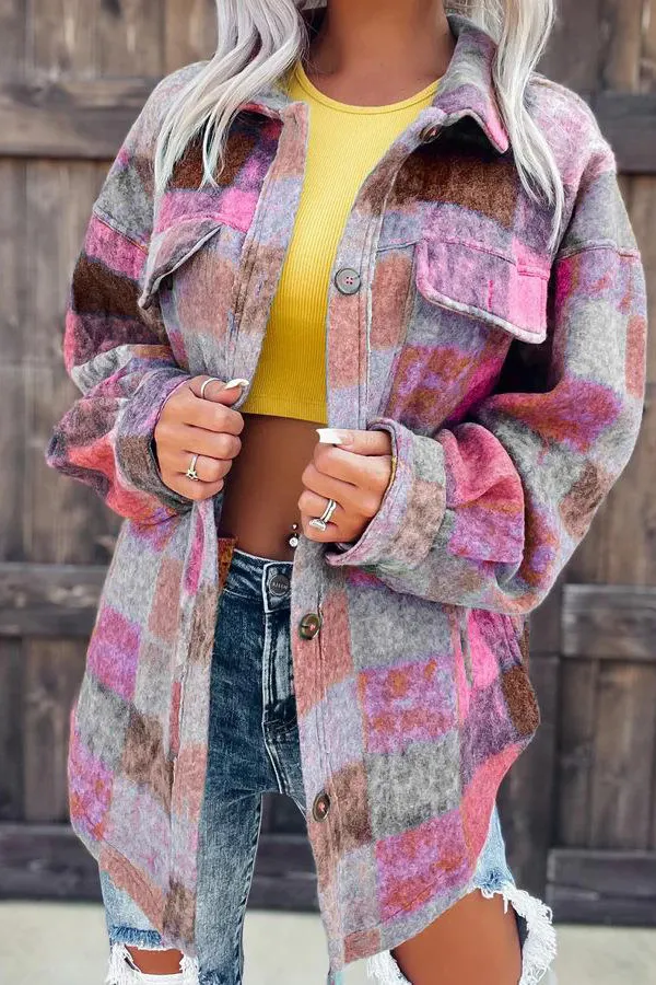 Colorful Checkerboard Pattern Lapel Coat