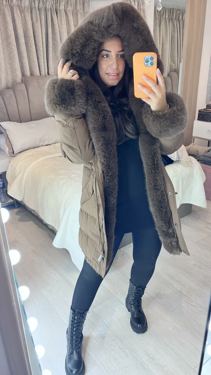 Black Luxury Faux Fur Trim Coat