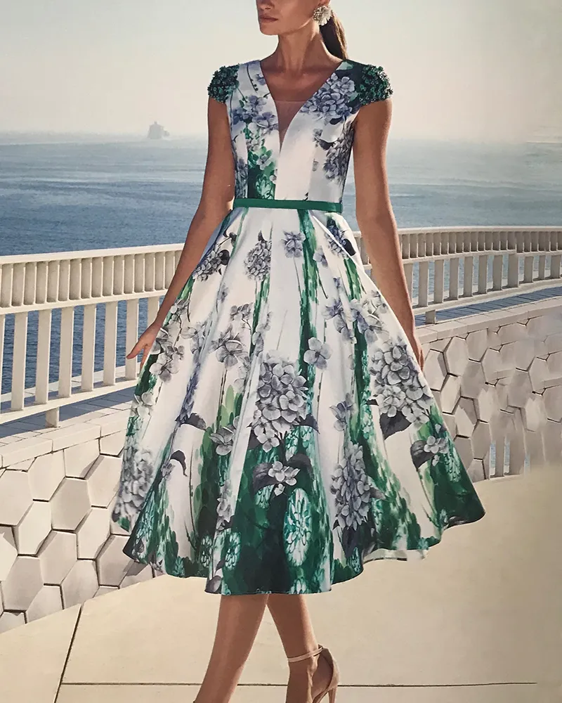 ELEGANT SATIN  JACQUARD MIDI DRESS