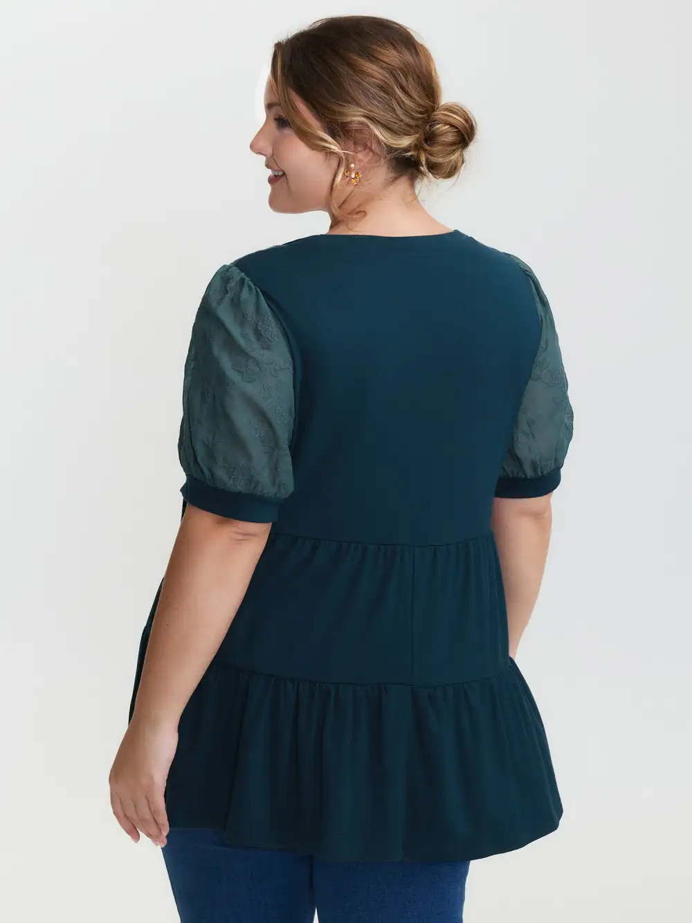 Embroidered Tiered Floral Lace T-Shirt