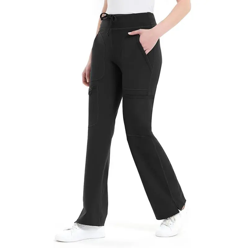 Women's Mid Rise Yoga Work Pants – Stretch Cargo Scrub Pants with 5 Pockets
